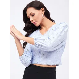 Harpa Self Designed Puff Sleeves Crop Top-picture-30