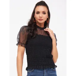 Harpa Smocked High Neck Puff Sleeves Top-picture-23