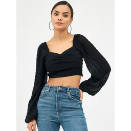Harpa Sweetheart Neck Puff Sleeve Wrap Crop Top-picture-29