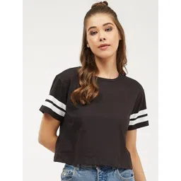 Harpa Women Black Solid Round Neck Pure Cotton T-shirt-picture-40