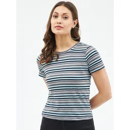 Harpa Women Grey & Blue Striped T-shirt-picture-19