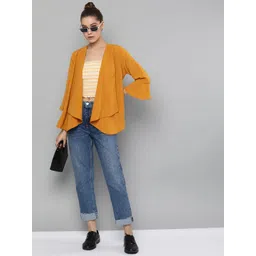 Harpa Women Mustard Yellow Solid Waterfall Shrug-picture-38