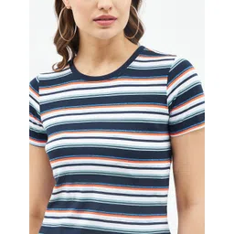 Harpa Women Navy Blue & White Striped T-shirt image 2