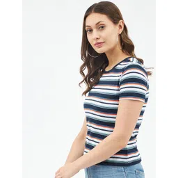 Harpa Women Navy Blue & White Striped T-shirt image 3