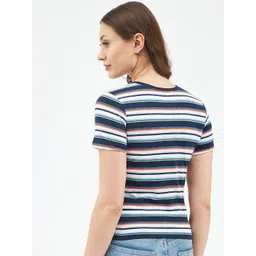 Harpa Women Navy Blue & White Striped T-shirt image 4