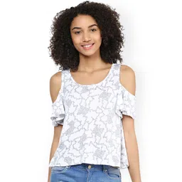 Harpa Women Off-White Floral Print Cold Shoulder Top-picture-34