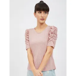 Harpa Women Peach-Coloured Puff Sleeves T-shirt-picture-19