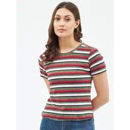 Harpa Women Red & White Striped T-shirt-picture-39