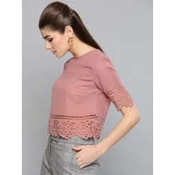 Harpa Women Rose Solid Cut-Out Crop Top-picture-28