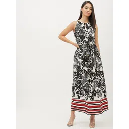 Harpa Women White & Black Floral Printed A-Line Dress-picture-38