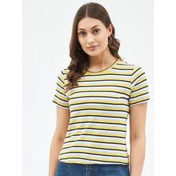 Harpa Women Yellow & White Striped T-shirt-picture-27