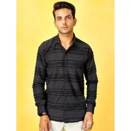 HARPITA Men Comfort Horizontal Stripes Semi Sheer Striped Casual Shirt-picture-36