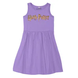 Harry Potter by Wear Your Mind Girls Purple Printed Cotton Dress-picture-36