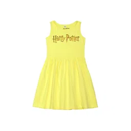 Harry Potter by Wear Your Mind Girls Yellow Printed Cotton Dress-picture-33