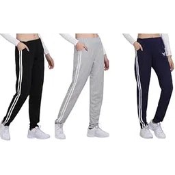 Harshita Enterprises Women’s Cotton Blend Striped Track Pants Combo of 3 | Stylish Joggers for Casual, Sports & Lounge Wear | Comfortable (Pack of 3)-picture-37