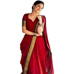 harshiv textile Traditional Lehenga Saree with Gold Border, New South Indian Half Saree Lehenga-picture-40