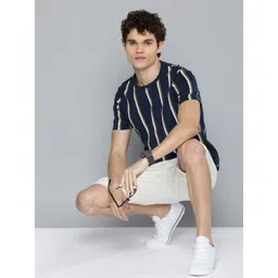 Harvard Men Navy Blue & White Striped Pure Cotton T-shirt-picture-39