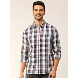 Harvard Navy Blue & White Classic Slim Fit Tartan Checked Pure Cotton Casual Shirt-picture-22