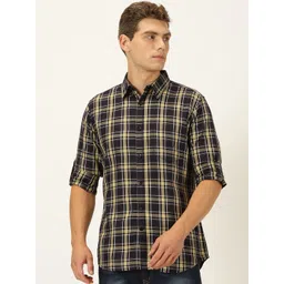 Harvard Navy Blue Classic Slim Fit Twill Tartan Checked Pure Cotton Casual Shirt-picture-21