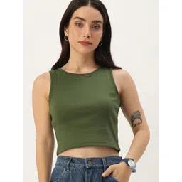 Harvard Solid Ribbed Sleeveless Fitted Crop Top-picture-10