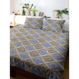 HARYANA HOOPS Blue & Green 220 TC Queen Bedsheet with 2 Pillow Covers-picture-22