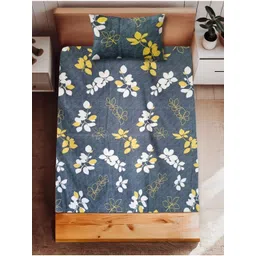 HARYANA HOOPS Blue & White Floral 220 TC Single Bedsheet Set 1.64m x 2.31m-picture-18