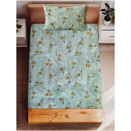 HARYANA HOOPS Green & Yellow Floral 220 TC Cotton Single Bedsheet Set 1.53 m x 2.60 m-picture-37