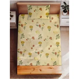 HARYANA HOOPS Off White & Brown Floral Printed 220 TC Single Bedsheet Set 2.31m x 1.64m-picture-15