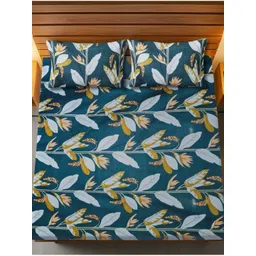 HARYANA HOOPS Teal & White Floral Printed 220 TC Queen Bedsheet Set 2.50m x 2.25m-picture-32