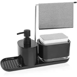 HASTHIP Metal Kitchen Soap Dispenser Set With Sponge Drain Rack, Tray and Dishcloth Holder - Sink Countertop Pump for Kitchen and Bathroom (Black)-picture-25