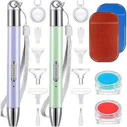 HASTHIP® 2pcs Diamond Painting Pen Light Up LED Diamond Painting Pen with 5 Types of Diamond Pick Up Bit(10pcs), 2 Magnifier, 2 Anti-Slip Mats, 2 Glue Clay DIY Diamond Painting Craft Tools-picture-25