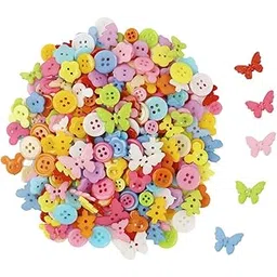 HASTHIP® 300Pcs Sewing Buttons for Clothes Resin Round Buttons for Crafts DIY Supplies, Candy Color Kids Clothing Buttons, Assorted Shapes Creative Flatback Button for Craft Decoration, Painting-picture-16