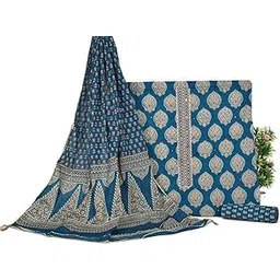 hastkala Unstitched Cotton Suit Set with Printed Dupatta - Red & Mint-picture-36