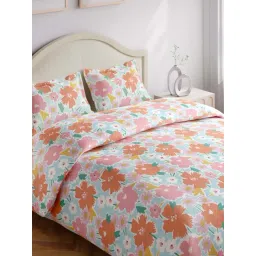 Haus & Kinder Abstract Floral Multicolor 144 TC Cotton King Bedsheet with 2 Pillow Covers-picture-42
