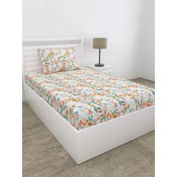 haus & kinder Blushbloom White Printed Pure Cotton 186 TC Single Bedsheet Set 92cm x 1.99m-picture-36