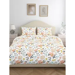 Haus & Kinder Cotton Multicolor Island Bloom 144 TC Double Flat Bedsheet with 2 Pillow Covers-picture-22