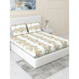 Haus & Kinder Cotton Multicolour Vintage Peony 144 TC King Fitted Bedsheet with 2 Pillow Covers-picture-47