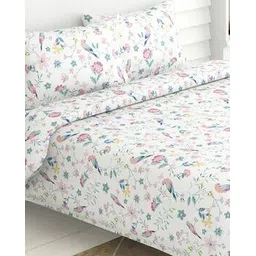Haus & Kinder - Exotic  Wings 186 TC 100 % Cotton Printed Bedsheet - (King, Pink/ White/ Yellow)-picture-13