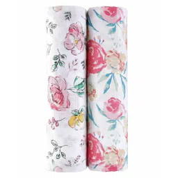 Haus & Kinder Floral Muslin Swaddle Wrappers Pack of 2- Pink-picture-17
