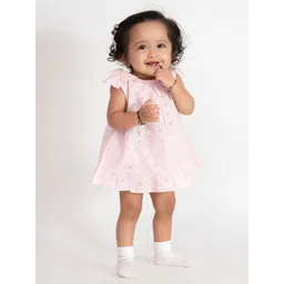 haus & kinder Girls Pink Cotton Chifly Frock with Blommer-picture-13