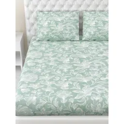 Haus & Kinder Green 100% Cotton Floral 186 TC Double Fitted Bedsheet with 2 Pillow Covers-picture-10