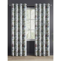 haus & kinder Grey & Blue 2 Pieces Floral Black Out Door Curtain-picture-30