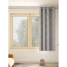 Haus & Kinder Light Grey / Silver Chateau Rose Cotton Polyester Single Window Curtain 5 Ft-picture-23