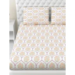 Haus & Kinder Multicolor 100% Cotton Floral 186 TC King Fitted Bedsheet with 2 Pillow Covers-picture-43