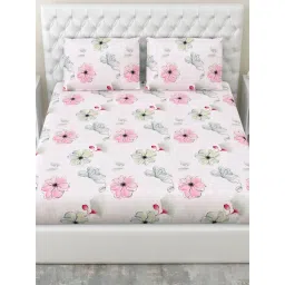Haus & Kinder Multicolor 100% Cotton Floral 300 TC Soft King Flat Bedsheet with 2 Pillow Covers-picture-45