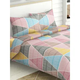 Haus & Kinder Multicolor Cotton 144 TC Triangle Printed King Bedsheet with 2 Pillow Covers-picture-42