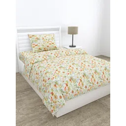 haus & kinder Petaline White Printed Pure Cotton 186 TC Single Bedsheet Set 1.53 x 2.55m-picture-34