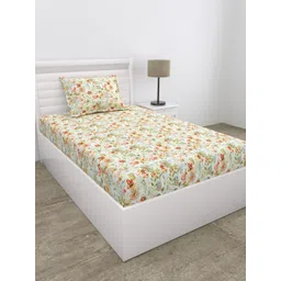 haus & kinder Petaline White Printed Pure Cotton 186 TC Single Bedsheet Set 92 cm x 1.99 m-picture-37