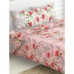 haus & kinder Pink & Green Floral Printed Cotton 186 TC King Bedsheet Set 1.99 m x 1.83 m-picture-36