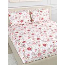 haus & kinder Pink & White Floral 186 TC Pure Cotton King Bedsheet 1.99m x 1.83m-picture-32